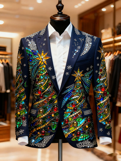 Men's Christmas Casual Print Large Pocket Blazers