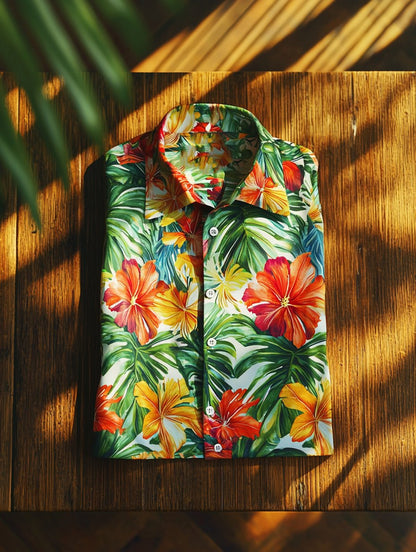 Men's Lapel Hawaiian Retro Casual Vacation Short Sleeve Shirt