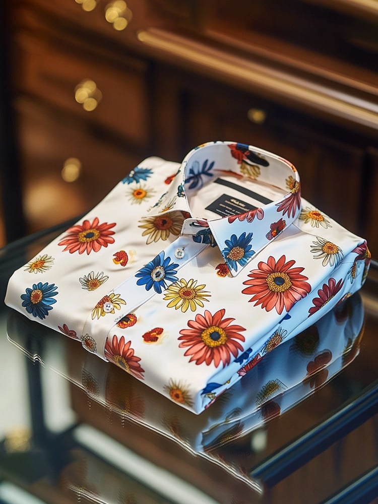 Men's Satin Luxe Print Short Sleeve Button Shirt