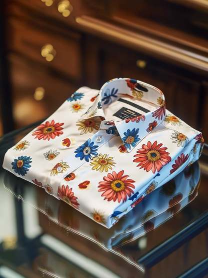 Men's Satin Luxe Print Short Sleeve Button Shirt