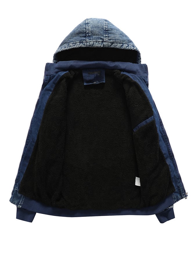 Men's Vintage Washed Denim Plus Fleece Warm Outdoor Jacket