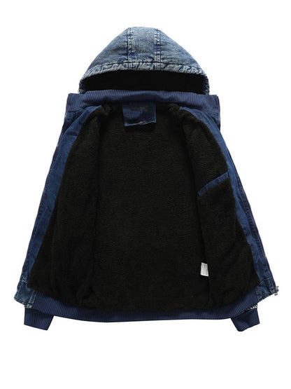 Men's Vintage Washed Denim Plus Fleece Warm Outdoor Jacket