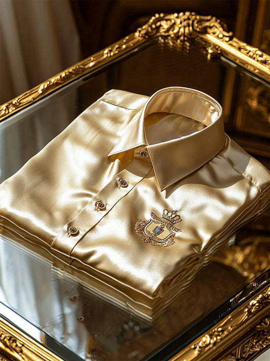 Men's Satin Luxury Business Short Sleeve Button Shirt