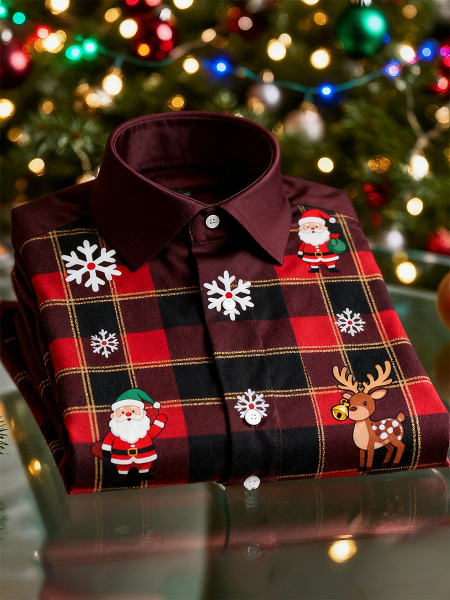 Men's  Christmas Long Sleeve Button-Down Shirt
