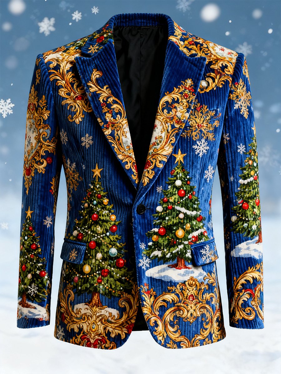 Men's Vintage Casual Christmas Party Corduroy Blazer