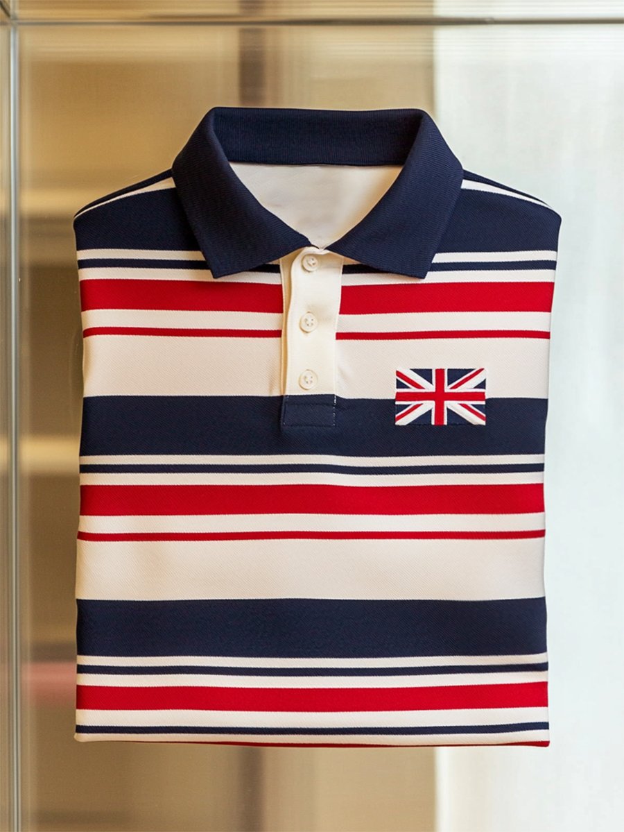 Men's Business Casual Union Jack Button Short Sleeve Polo Shirt