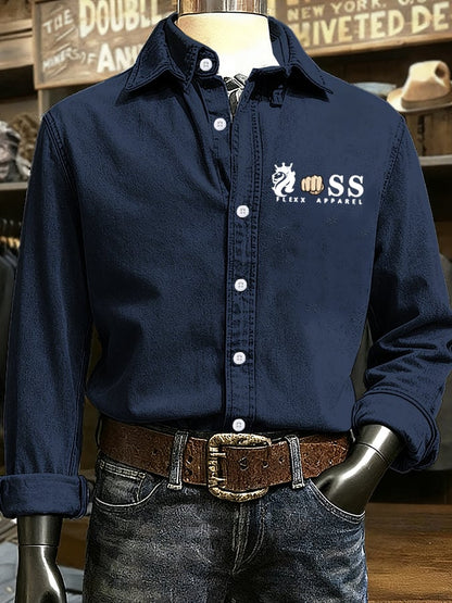 Men's Retro Letter Design Printed Long Sleeve Casual Shirt