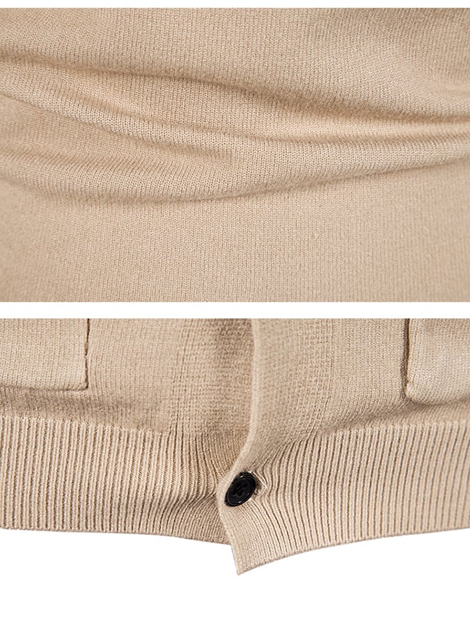 Men's Fashionable Pocket Button Design V-Neck Solid Color Sweater Jacket
