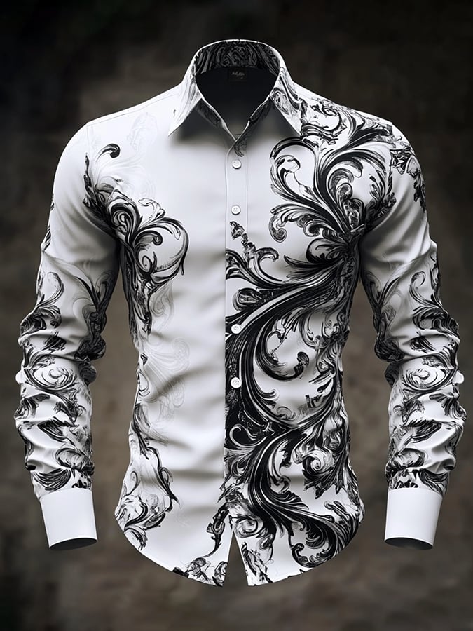 Men's Casual Vintage Black Pattern Shirt