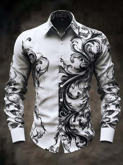 Men's Casual Vintage Black Pattern Shirt