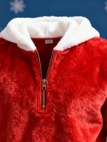 Men's Comfortable Plush Stitching Christmas Warm Zipper Hooded Sweatshirt