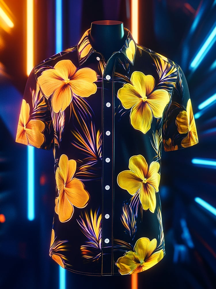 Men's Business Casual Floral Lapel Short Sleeve Shirt