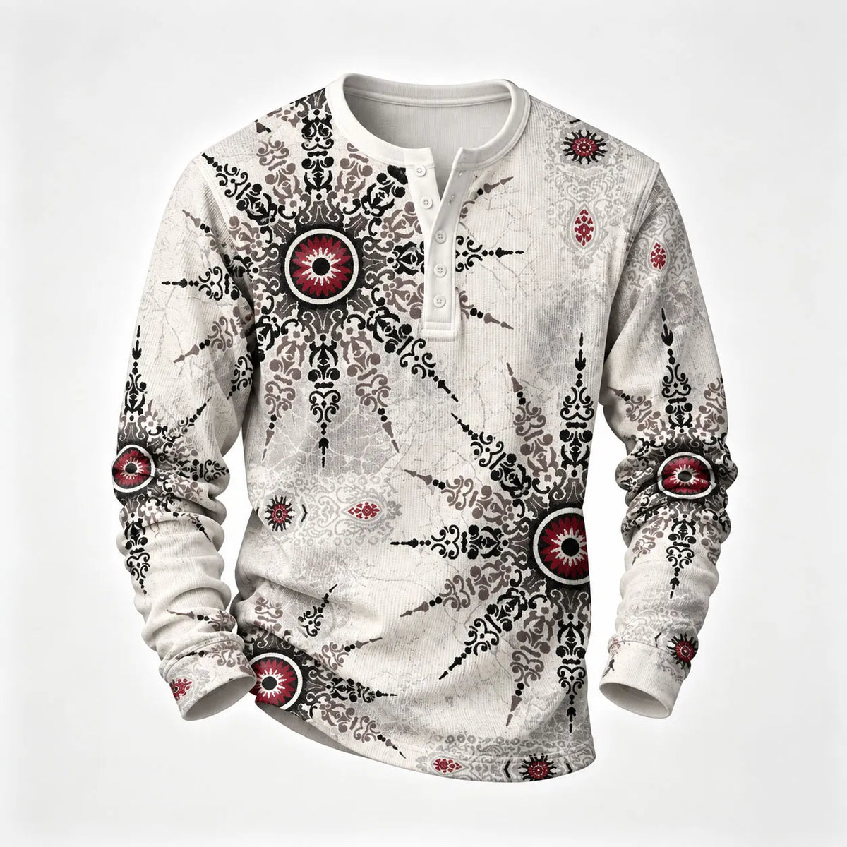 Men's Printed Henley-Neck Long-Sleeve Shirt