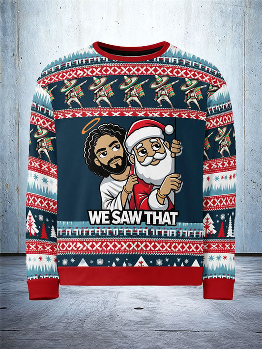 Men's Retro We Saw That Jesus & Santa Ugly Sweatshirt Printed Sweatshirt