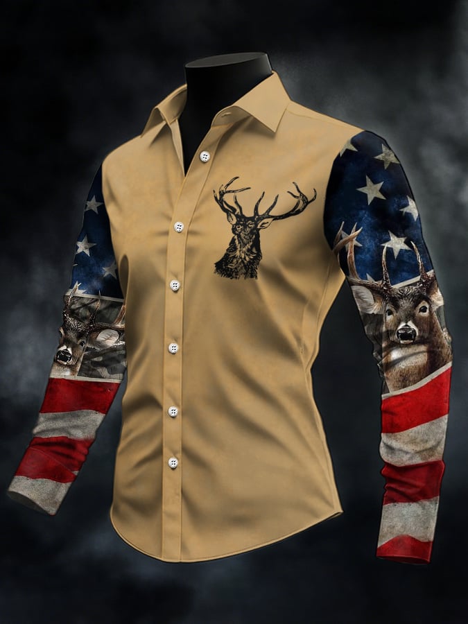 Men's Casual Simple Camouflage Elk Western Style Shirt