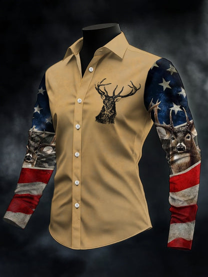 Men's Casual Simple Camouflage Elk Western Style Shirt