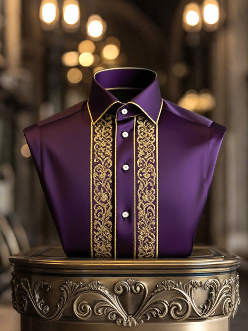 Men's Satin Luxury Business Striped Short Sleeve Button Shirt