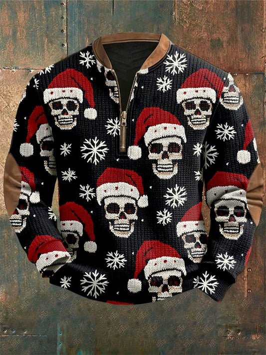 Men's Casual Retro Skull Christmas Knit Sweatshirt