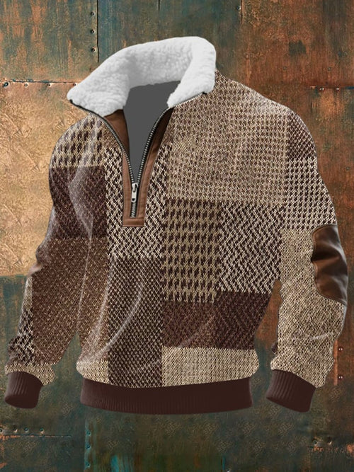 Men's Retro Contrast Print Lapel Sweatshirt