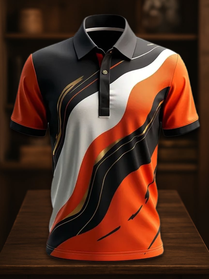 Men's Business Casual Artistic Button Short Sleeve Polo Shirt