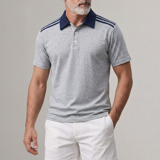 Men's Sporty Contrast Turndown Collar Striped Short Sleeve Polo Shirt