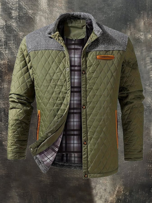 Men's Vintage Quilted Leather Patchwork Cotton Jacket