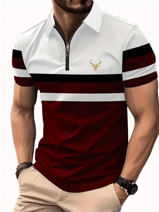 Men's Casual Business Zipper Short Sleeve Polo Shirt