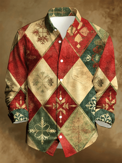 Men's Christmas Art Print Long-Sleeve Shirt