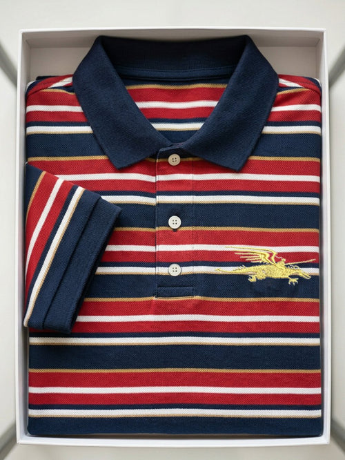 Men's Business Stroped Short-Sleeve Polo Shirt
