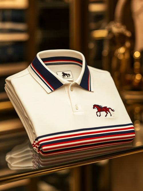 Men's Classic Business Logo Button Short Sleeve Polo Shirt