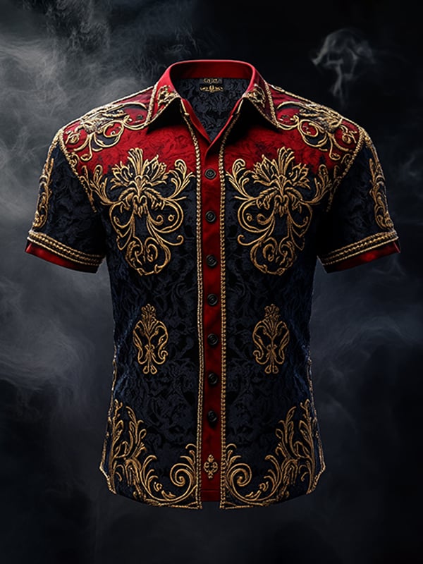 Men's Retro Gothic Pattern Short Sleeve Shirt