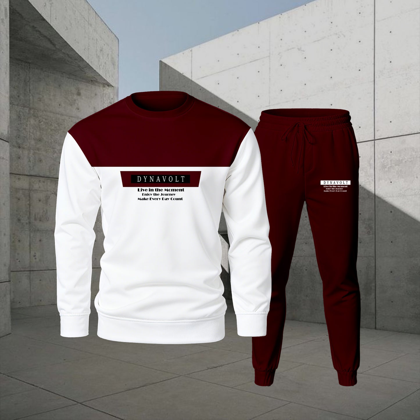 Men's Casual Color Matching Printed Round-Neck Long-Sleeve Sweatshirts Trousers Two-Piece Set