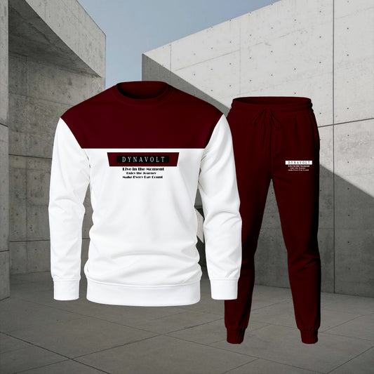 Men's Casual Color Matching Printed Round-Neck Long-Sleeve Sweatshirts Trousers Two-Piece Set