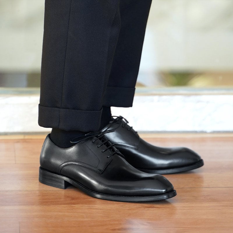 Men's Business Casual Faux Wood Grain Old Square Toe Faux Leather Derby Shoes