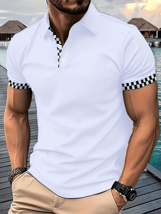 Men's Classic Business Logo Button Short Sleeve Polo Shirt