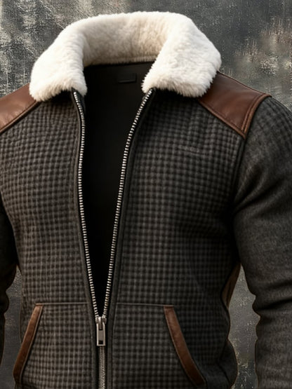 Men's Vintage Warm Suede Stitching Fur Lapel Western Jacket