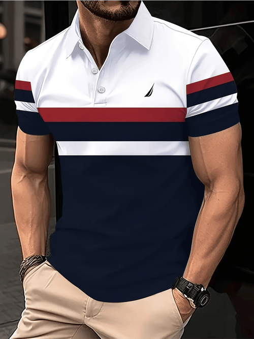 Men's Business Logo Button-Down Short Sleeve Polo Shirt