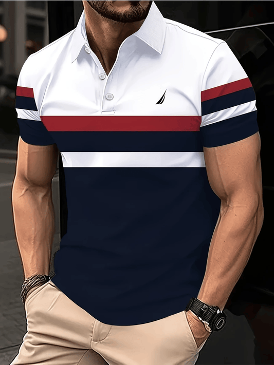 Men's Business Logo Button-Down Short Sleeve Polo Shirt