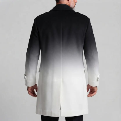 Men's Black And White Gradient Double Breasted Notch Lapel Woolen Trench Coat