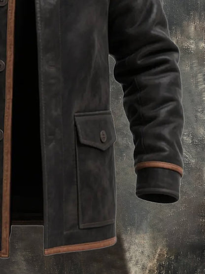Men's Vintage Warm Suede Stitching Fur Lapel Western Jacket