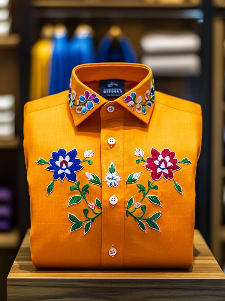 Men's Business Casual Floral Lapel Short Sleeve Shirt