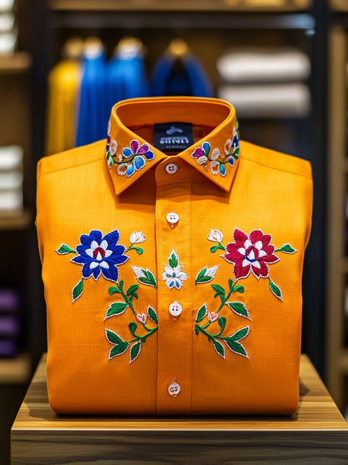 Men's Business Casual Floral Lapel Short Sleeve Shirt