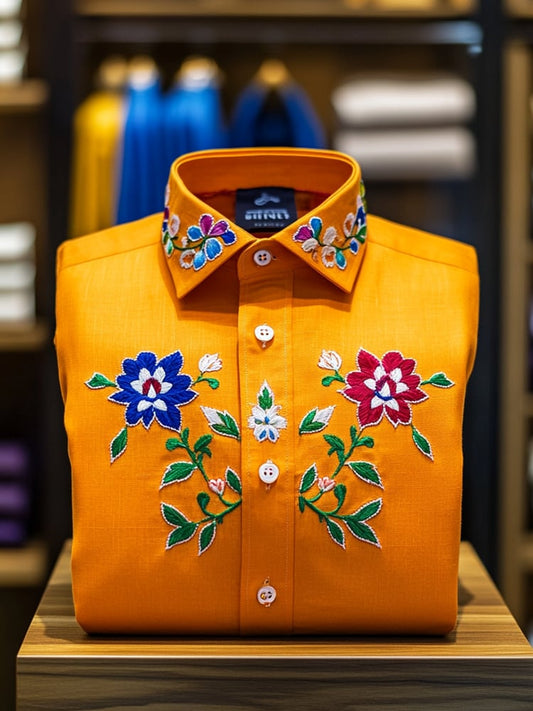 Men's Business Casual Floral Lapel Short Sleeve Shirt