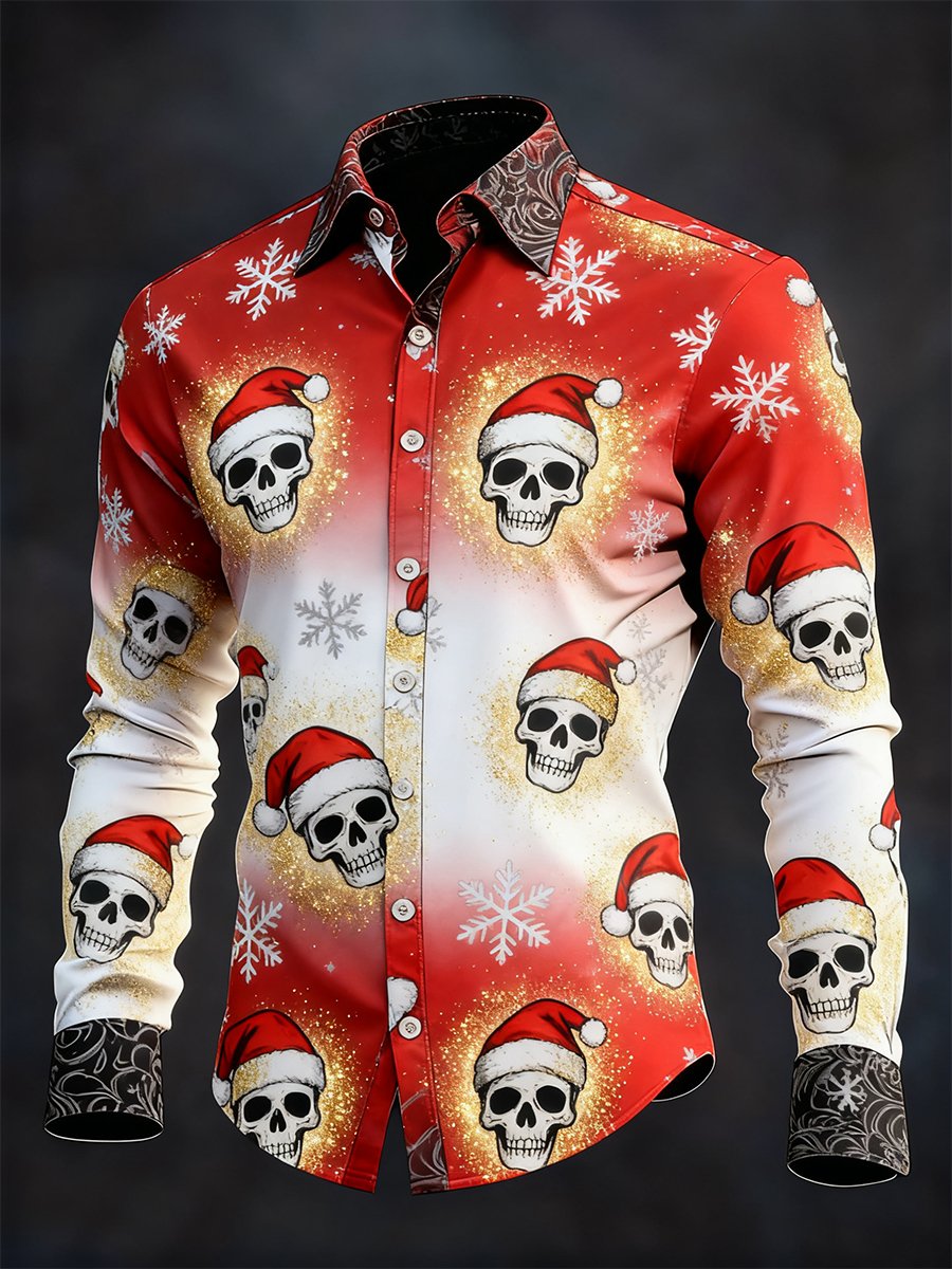 Men's Vintage Christmas Skull Long Sleeve Shirt