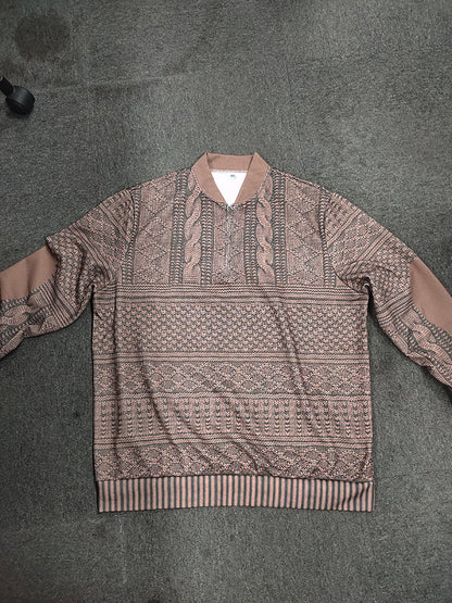 Men's Vintage Knit Print Zip-Up Sweatshirt