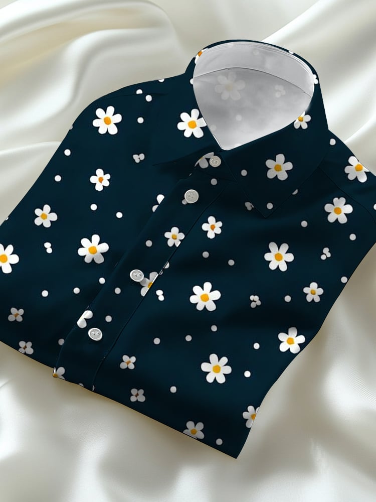 Men's Business Casual Floral Lapel Short Sleeve Shirt