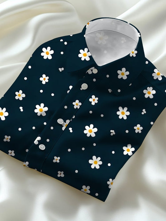Men's Business Casual Floral Lapel Short Sleeve Shirt