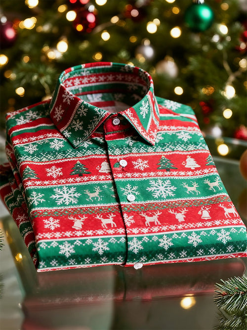 Men's  Christmas Long Sleeve Button-Down Shirt