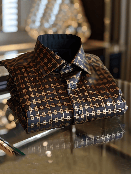 Men's Satin Luxe Print Short Sleeve Button Shirt