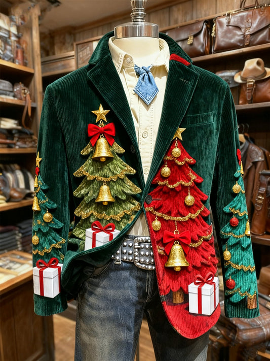 Men's Vintage Christmas Tree Print Casual Jacket